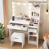 39.8in Modern White Vanity Desk with Charging Station and Storage