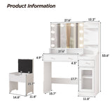 39.8in Modern White Vanity Desk with Charging Station and Storage
