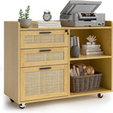 3 Rattan Drawer Lateral Filing Storage Cabinets with Lock