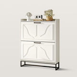 White Slim Shoe Storage Cabinet With Flip Drawers