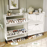 White Slim Shoe Storage Cabinet With Flip Drawers