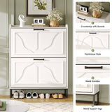 White Slim Shoe Storage Cabinet With Flip Drawers