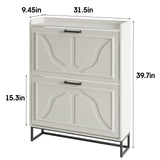 White Slim Shoe Storage Cabinet With Flip Drawers