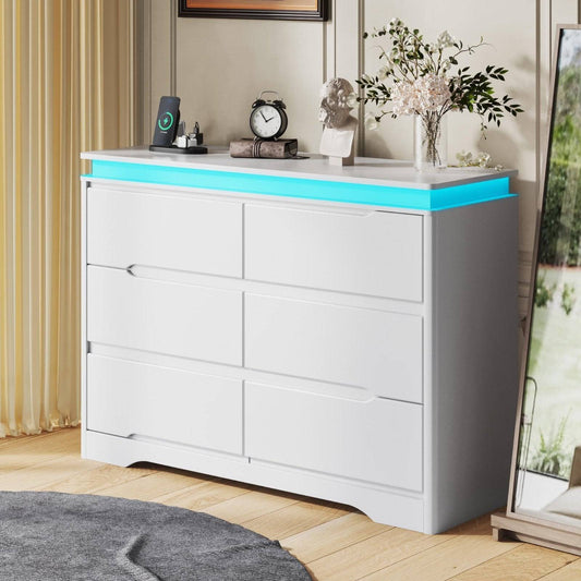 White Dresser Modern Chest of Drawers with LED Light